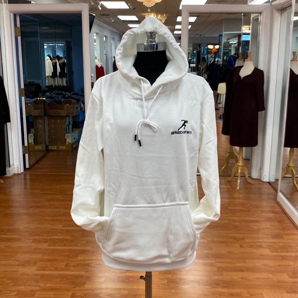 Speed Sports white hoodie (unisex) with embroidered speed sports logo